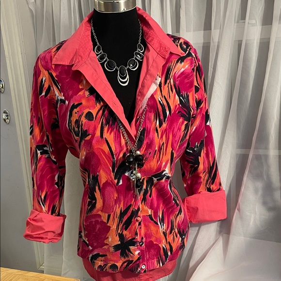 Vibrant Pink and Orange Women's Top and sweater size L includes jewelry - Picture 4 of 12